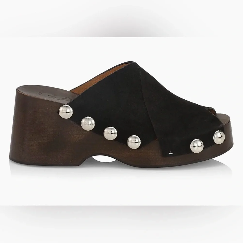Ganni Retro Leather Platform Clogs Mules Sandals Black like new - Picture 7 of 8